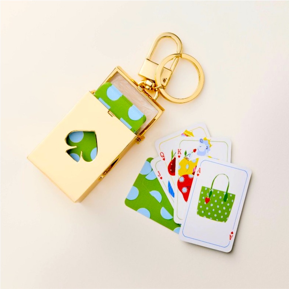 NWT KATE SPADE X TARGET Gold Card Holder with Playing Cards Bag Charm Keychain